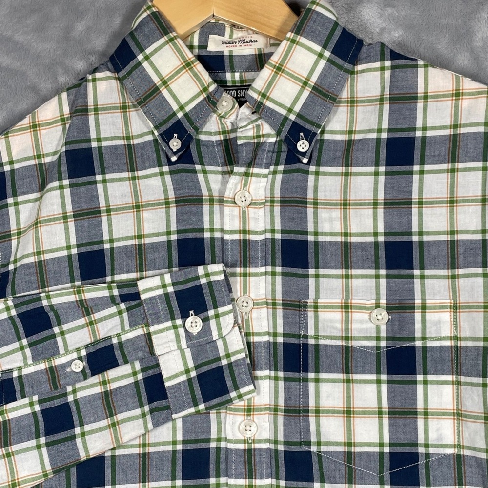 Todd Snyder Mens Authentic Indian Madras Plaid Button Down Shirt Navy Green S